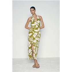 LINEN BLEND FLORAL PRINT DRESS