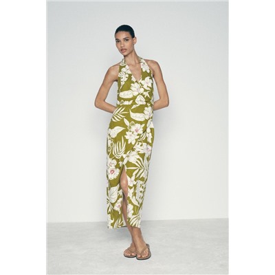 LINEN BLEND FLORAL PRINT DRESS