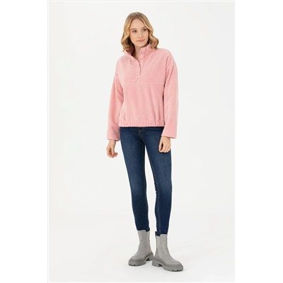 Kadın Pudra Dik Yaka Sweatshirt
