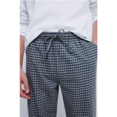 Pijama largo pantalón fannel cuadros grises