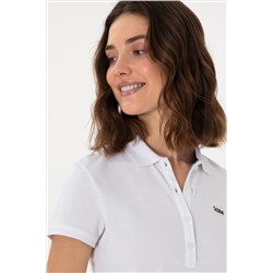 Kadın Beyaz Basic Polo Yaka Tişört