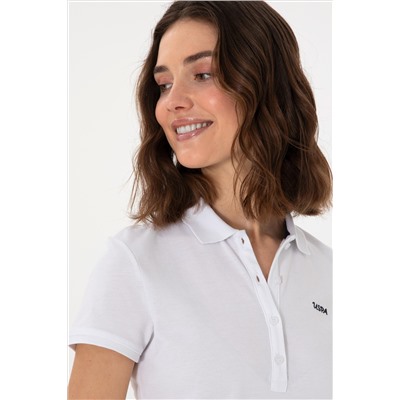 Kadın Beyaz Basic Polo Yaka Tişört