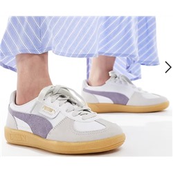 PUMA Palermo leather sneakers with gum sole in white and lilac