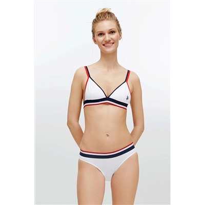 U.S. Polo Assn. Kadın İnce Askılı Likralı Pamuklu Düz Renk Büstiyer Slip Set 79116