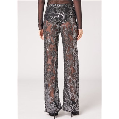 Palazzo-Leggings aus Tüll mit Pailletten
