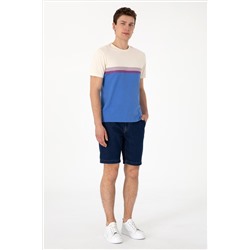 Erkek Regular Fit Bisiklet Yaka İndigo Tişört
