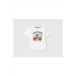United Colors of Benetton Erkek Çocuk-beyaz-sevimli Canavarlar Karakterli T-shirt 223P3096G107F-101