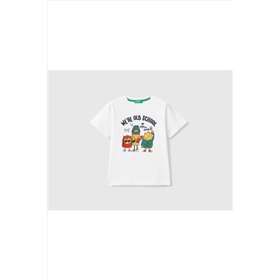 United Colors of Benetton Erkek Çocuk-beyaz-sevimli Canavarlar Karakterli T-shirt 223P3096G107F-101