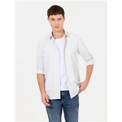 Açık Gri Slim Fit Uzun Kollu Gömlek