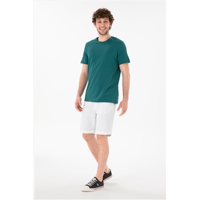 Erkek Regular Fit Bisiklet Yaka Koyu Yeşil Basic Tişört