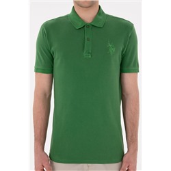 Erkek Slim Fit Polo Yaka Yeşil Basic Tişört