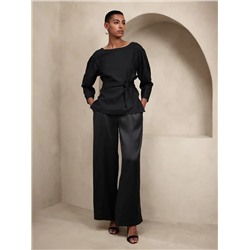 LINEN-BLEND TIE-WAIST TOP