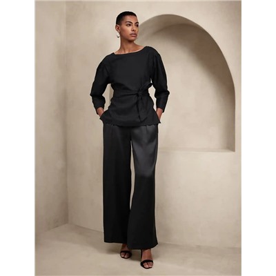 LINEN-BLEND TIE-WAIST TOP