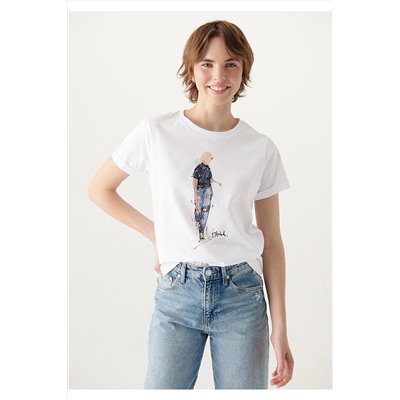 Mavi Denim Baskılı Beyaz Istanbul Tişört Regular Fit / Normal Kesim 1610222-620