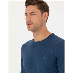 İndigo Melanj Slim Fit Basic Kazak