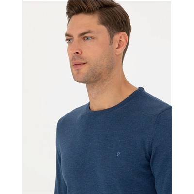 İndigo Melanj Slim Fit Basic Kazak