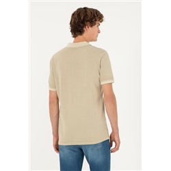 Erkek Slim Fit Polo Yaka Açık Haki Basic Tişört