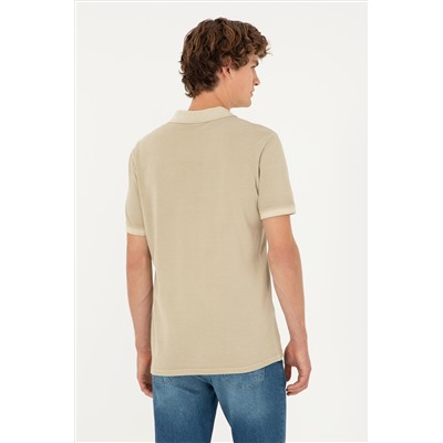 Erkek Slim Fit Polo Yaka Açık Haki Basic Tişört