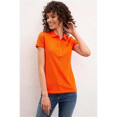Kadın Nar Çiçeği Basic Polo Yaka Tişört