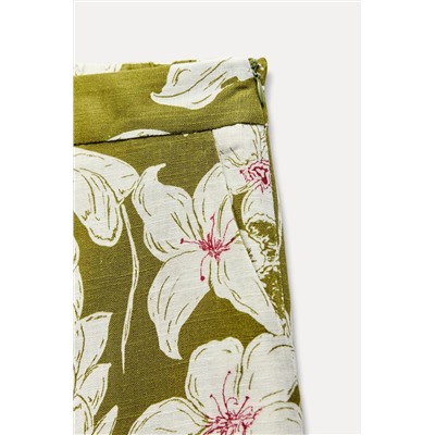 LINEN BLEND FLORAL PRINT TROUSERS