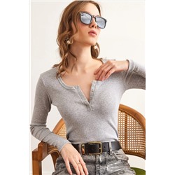 Olalook, Kadın Gri Patlı Kaşkorse Bluz BLZ-19000588