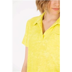 Kadın Neon Sarı Polo Yaka Crop Tişört