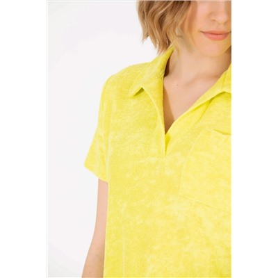 Kadın Neon Sarı Polo Yaka Crop Tişört