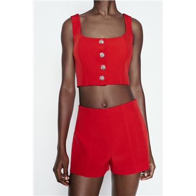 BUSTIER TOP WITH RHINESTONE BUTTONS