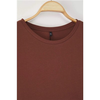 Kahverengi Midi %100 Pamuk Örme T-shirt Elbise TBBSS24AH00067