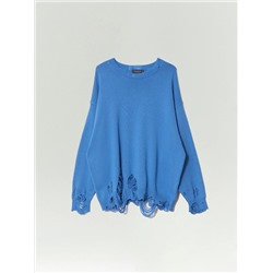 Джемпер oversize с разрезами, B3119/masmavi