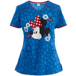 Cherokee Tooniforms Scrubs Minnie Americana Print Top