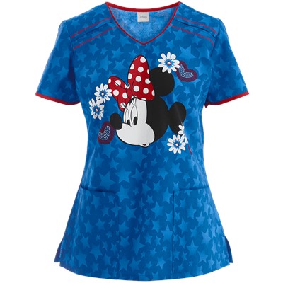 Cherokee Tooniforms Scrubs Minnie Americana Print Top