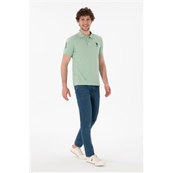 Erkek Slim Fit Polo Yaka Su Yeşili Basic Tişört