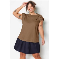 Camel Bisiklet Yaka Basic %100 Pamuk Örme Büyük Beden Bluz TBBSS23AF00053