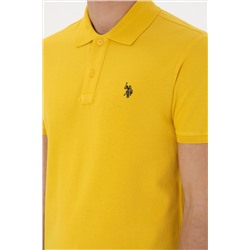 Erkek Slim Fit Polo Yaka Sarı Basic Tişört