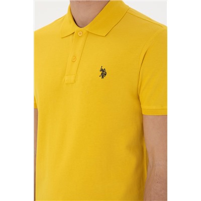 Erkek Slim Fit Polo Yaka Sarı Basic Tişört