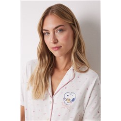 Pijama largo camisero 100% algodón Snoopy rosa