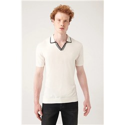 Avva Beyaz Düğmesiz Polo Yaka Patı Çizgi Detaylı Ribanalı Regular Fit Triko T-shirt A31Y5110