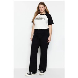 Trendyol Curve Siyah Yüksek Bel Pis Uç Detaylı Geniş Paça Comfort Büyük Beden Wide Leg Jeans TBBSS23CJ00009