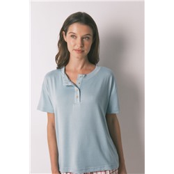 Camiseta manga corta punto ante azul