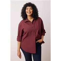 Koyu Bordo Loose Fit Pamuklu Uzun Kol Büyük Beden Dokuma Gömlek TBBSS22GO0323
