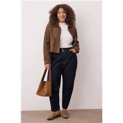 Koyu Mavi Yüksek Bel Beli Lastikli Büyük Beden Mom Jeans TBBAW23JE00002