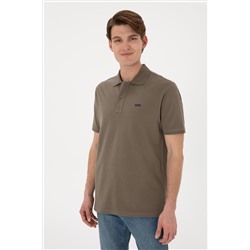 Erkek Regular Fit Polo Yaka Vizon Basic Tişört