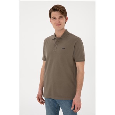 Erkek Regular Fit Polo Yaka Vizon Basic Tişört