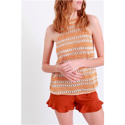Top de croché Blanco y naranja