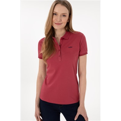 Kadın Vişne Basic Polo Yaka Tişört