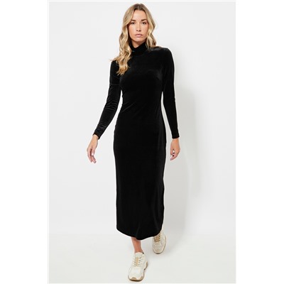 Vestido recto de terciopelo - Negro