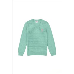 Kız Çocuk Mint Melanj Basic Kazak