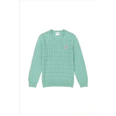 Kız Çocuk Mint Melanj Basic Kazak