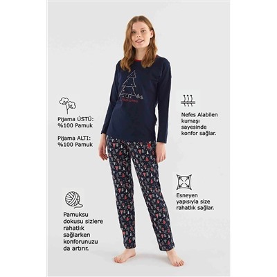 U.S. Polo Assn. 023K16Z8E2T6A.GRP U.S. POLO Assn. Kadın Yuvarlak Yaka Pijama Takım 023K16Z8E2T6A.GRP